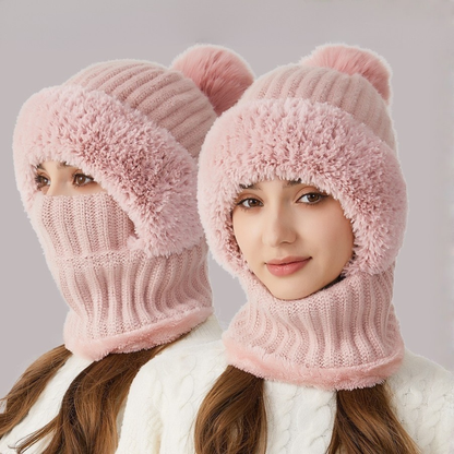 High Elastic Solid Color Knitted Hat Scarf Mask One-piece