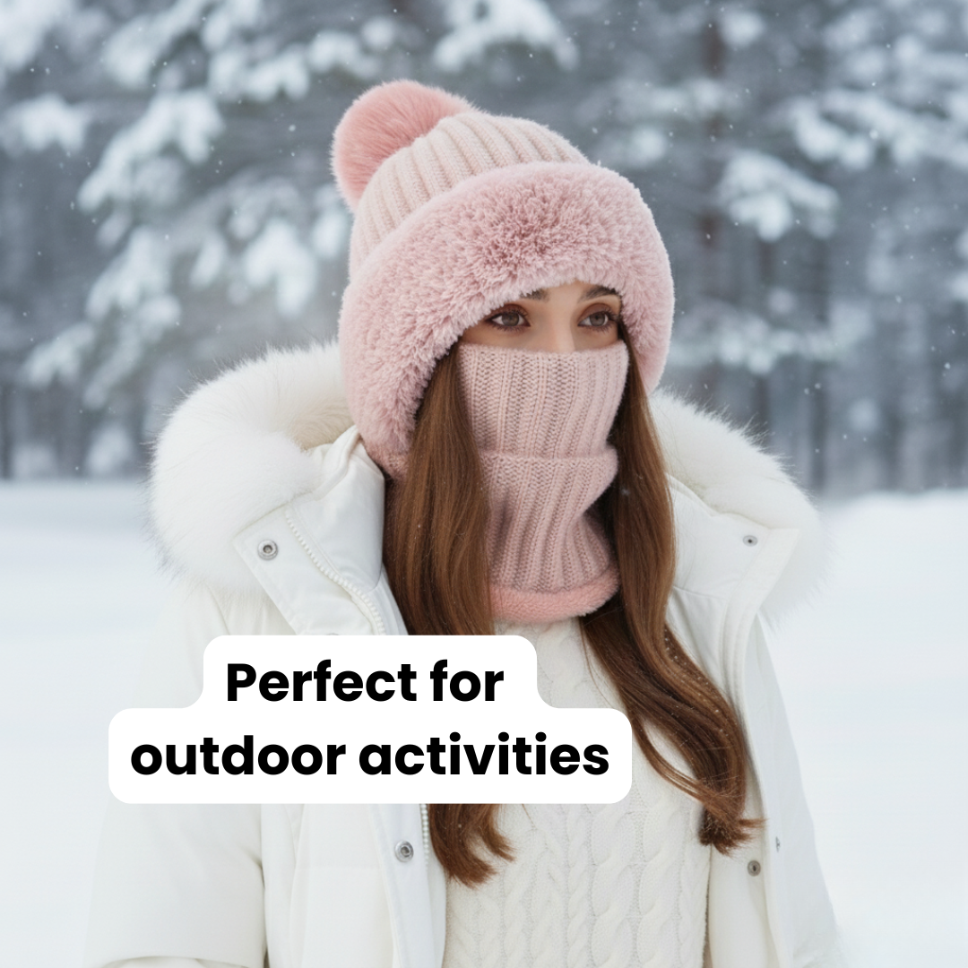 High Elastic Solid Color Knitted Hat Scarf Mask One-piece