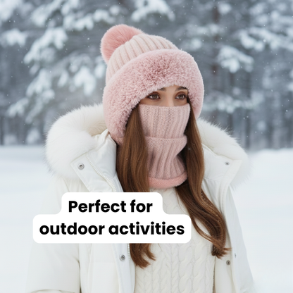 High Elastic Solid Color Knitted Hat Scarf Mask One-piece